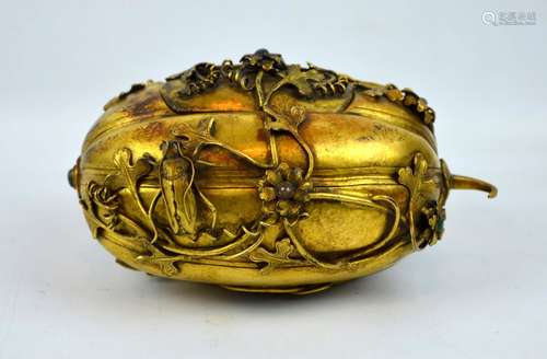 Heavily-Gilt Melon Shaped Chinese Bronze Censer