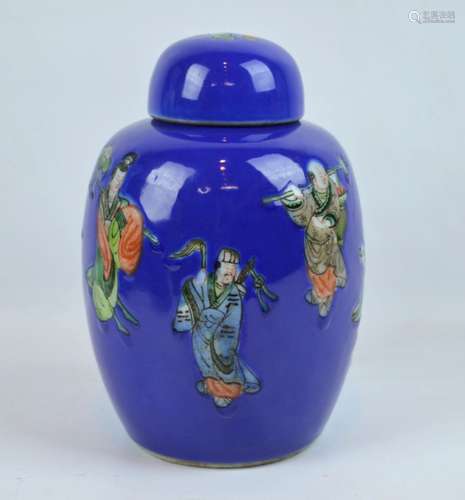 Late Qing Famille Verte over Blue Glaze Ginger Jar