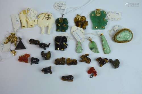 Good Group Chinese Carved Jadeite, Tiger-Eye, Etc.