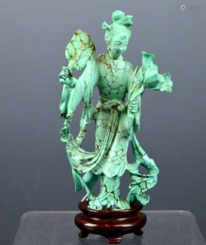 Fine Chinese Carved Beauty in Turquoise Stone