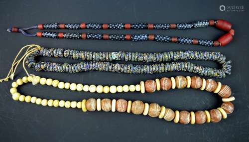 3 - Vintage Blown-Glass and Clay Bead Necklaces