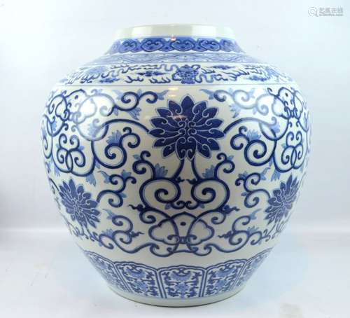 Large Chinese Underglaze Blue Porcelain Lotus Jar