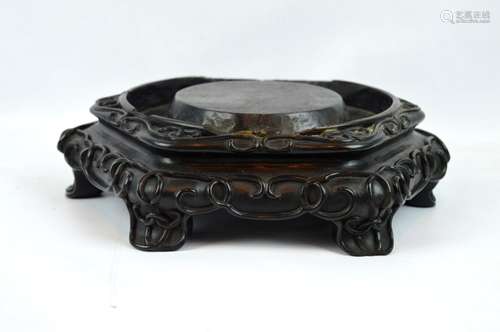 Fine Chinese Hexagonal Carved Stand Probably Zitan