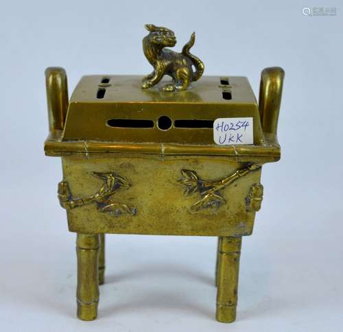 Small Chinese Bronze 4-Leg Bamboo Censer