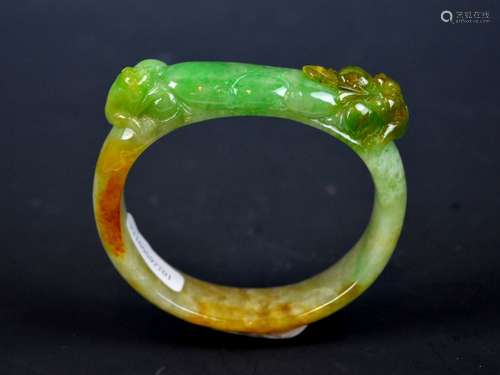 Antique Chinese Carved Natural Jadeite Bangle