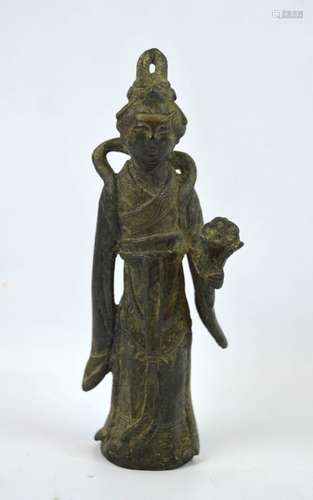 Chinese Tang Style Bronze Standing Woman