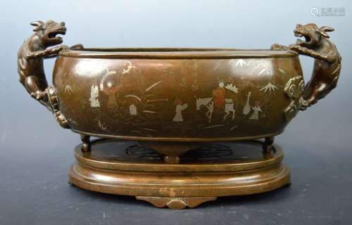 18th/19th C Asian Inlaid Bronze & Silver Censer