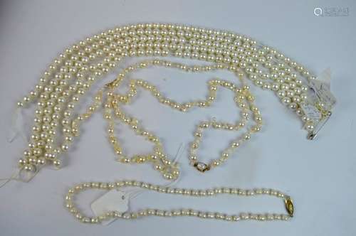 Fish-Tail Pearl Necklace & Earring Set w 6 Strands