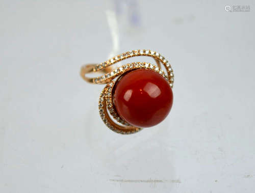 Good Aka Oxblood Coral Ball & Brilliants 14K Ring