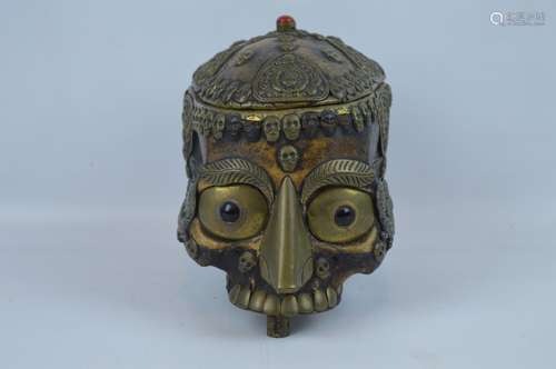 A Tibetan Silver Mounted Tantric Skull Bowl