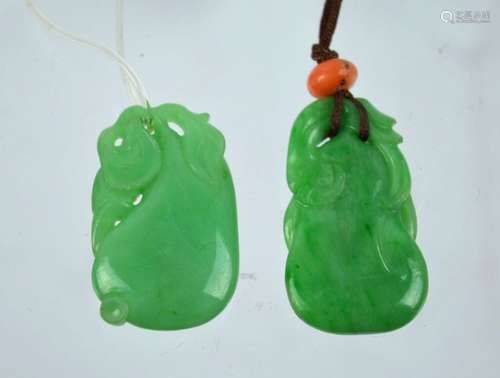 2 Antique Chinese Carved Jadeite Pendants