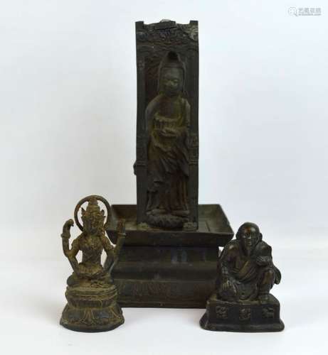 3 Antique Carved & Molded Chinese Bronze Figures