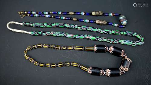 3 - Vintage Blown-Glass Trade Bead Necklaces