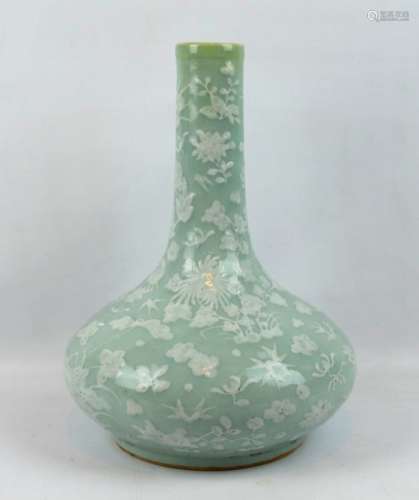 19th C Chinese Celadon & White Slip Water Vase