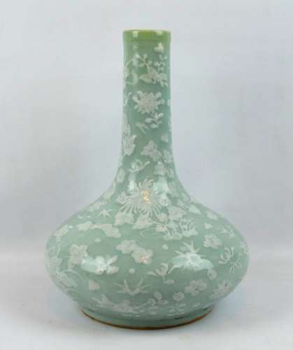 19th C Chinese Celadon & White Slip Water Vase