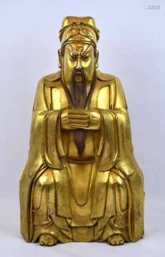 Good Heavily-Gilt Bronze Large Image of Guan Di