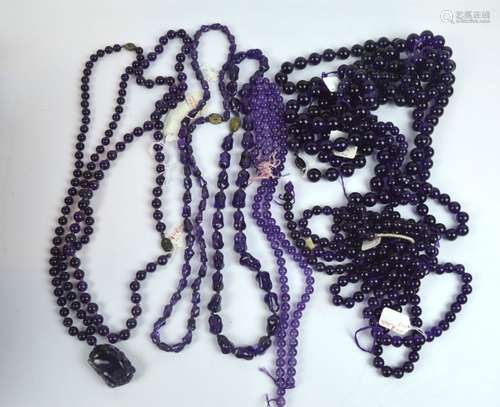 5 Good Amethyst Bead Necklaces & 10 Extra Strands