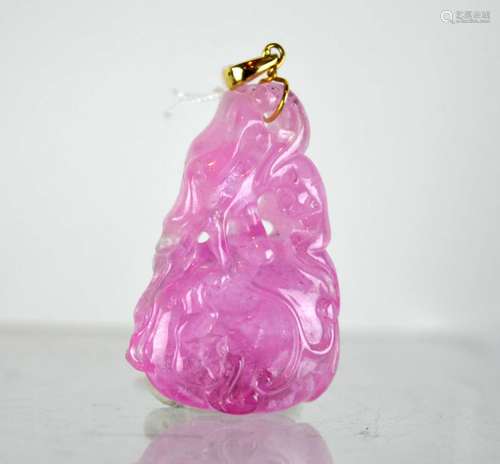 Chinese Late Qing Carved Pink Tourmaline Pendant