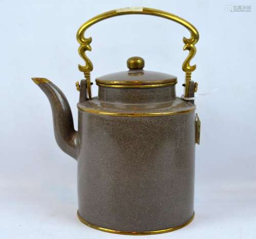 Large Yixing Teapot with brass protective trim