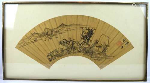 Late Ming Chinese Fan Painting on Gold Paper