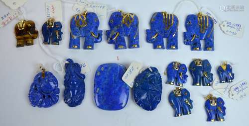 15 - Lapis Lazuli Carvings; Gold marked 