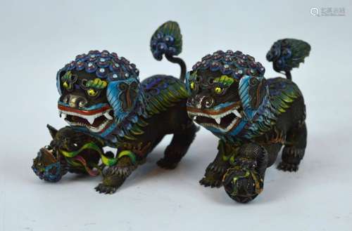 Opposing Pr Chinese Enameled Silver-gilt Lions