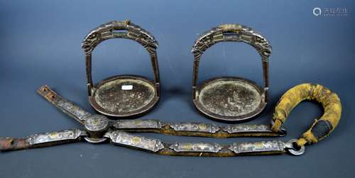 Pr Chinese/Tibetan Silver & Iron Stirrups & Strap