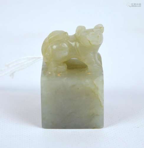 Antique Chinese Carved Jade Seal, Dog Finial