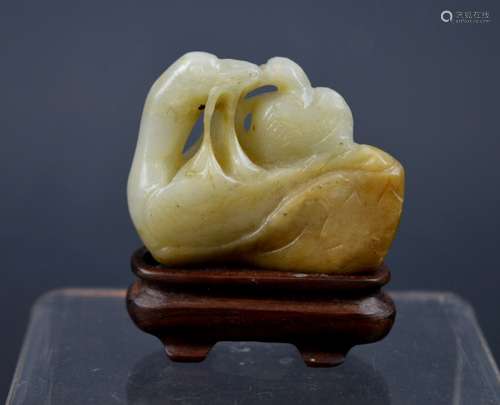 Early Qing Chinese Carved Pebble Jade Ducks Toggle