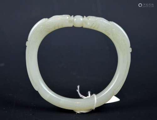 Good Qing Chinese Carved White Jade Dragon Bangle