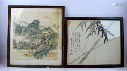 2 Fine Antique Portfolio Paintings on Silk