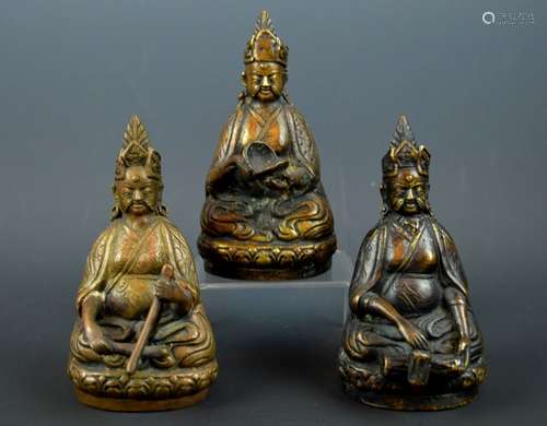 3 - Tibetan Antique Seated Bronze Gurus