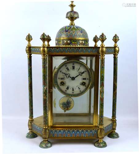 Chinese Large Clock in Cloisonne & Glass Case