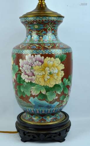 Chinese Cloisonne on Bronze Urn Lamp