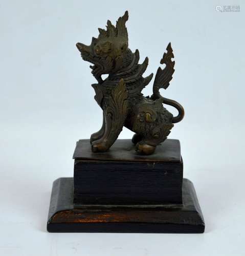 Tibet Bronze Carved & Incised Bronze Seated Lion