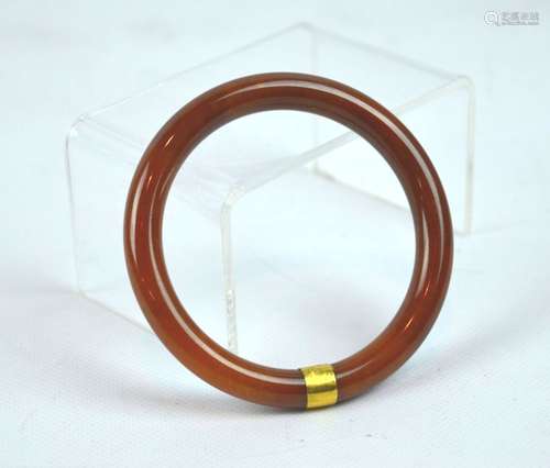 Natural Dark Red Chinese Jadeite Bangle Gold Band