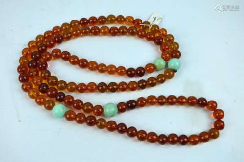 Chinese Amber 108 Bead Rosary, Turquoise Spacers