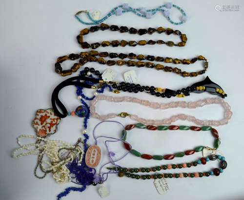 Over 10 Good Chinese Hardstone Bead Necklaces