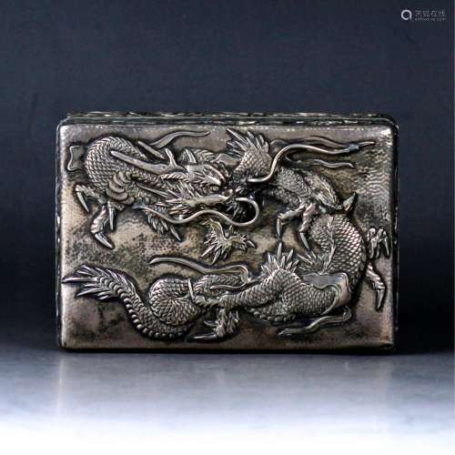 Chinese Qing Dynasty Silver Dragon Cover Box