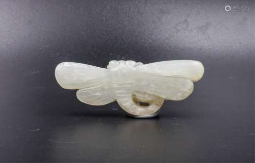Chinese Yuan Dynasty White Jade Pendant, Dragonfly