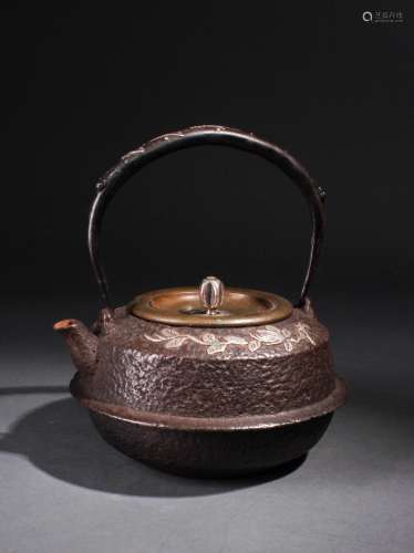 Japanese Iron Tea Pot With Silver Inlaid