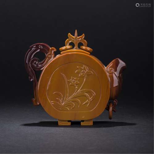 Chinese Agate Carved Tea Pot