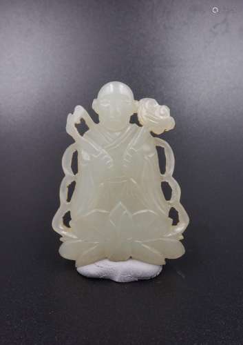 Chinese White Jade Pendant Of Dizang