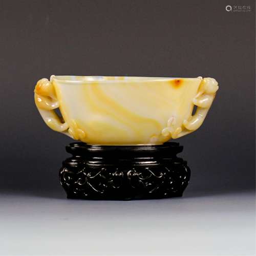 Chinese Agate Carved Chilong Cup