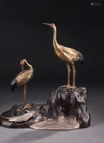 Chinese Gilt Bronze Crane Group