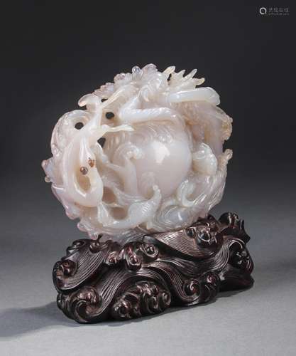 Chinese Agate Carved Beauty And Scholar