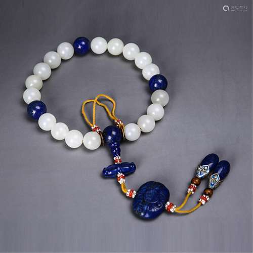 Chinese White Jade Prayer Beads Bracelet