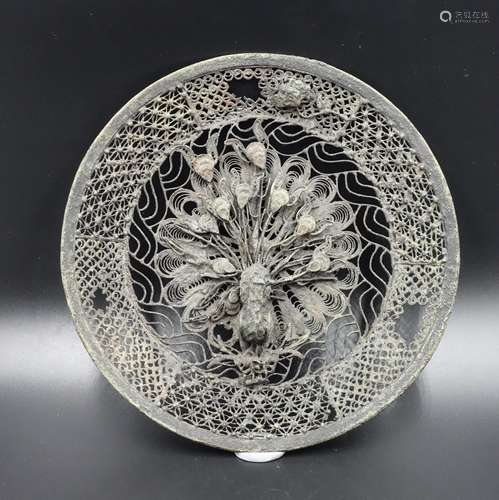 Chinese Song Dynasty Bronze Silver Wire Plate