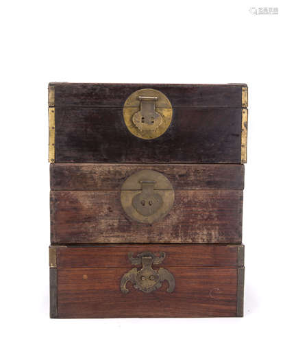 A Set of Three Chinese Hardwood Boxes