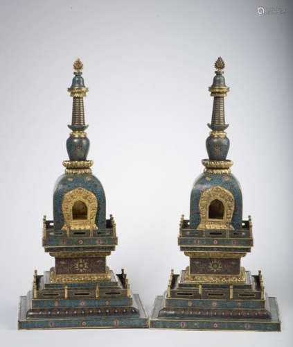 A Pair of Chinese Cloisonné Tower